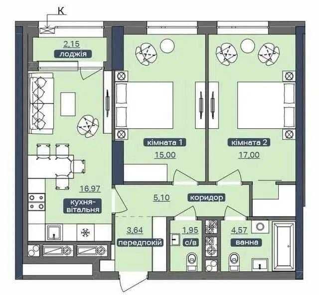 Продаж 2-кімнатної квартири, 68 м², ЖК «Метрополіс» 3